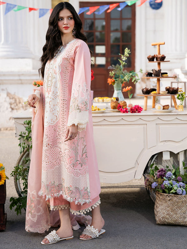 3 Piece Embroidered Lawn Shirt with Embroidered Organza Duppata C-101