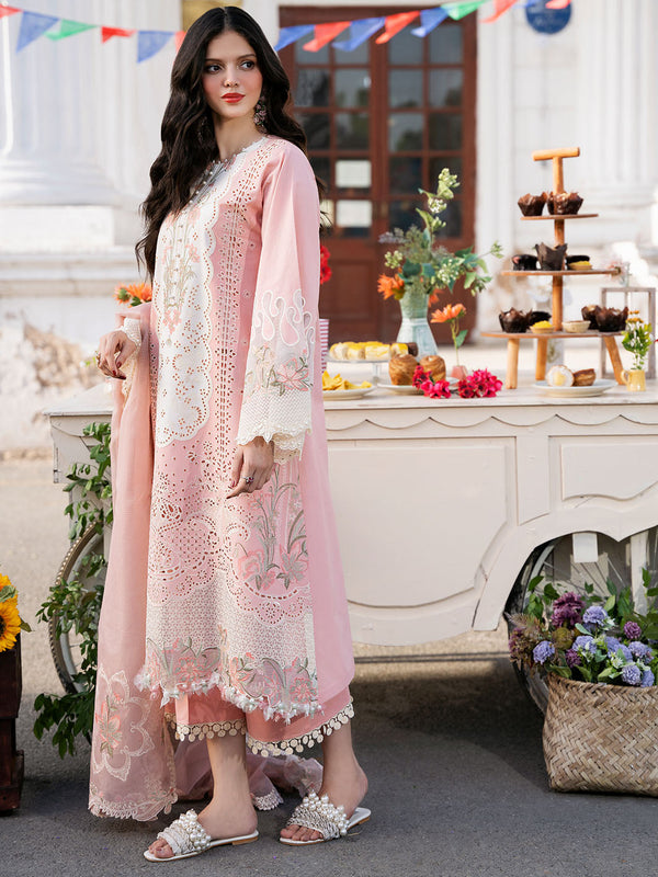 3 Piece Embroidered Lawn Shirt with Embroidered Organza Duppata C-101