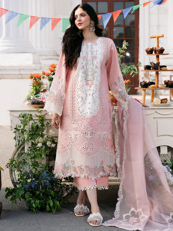 3 Piece Embroidered Lawn Shirt with Embroidered Organza Duppata C-101