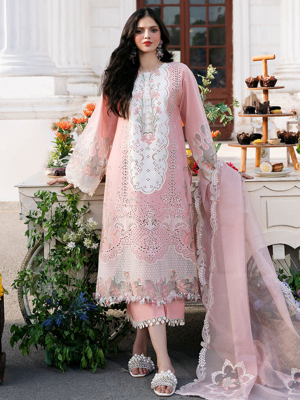 3 Piece Embroidered Lawn Shirt with Embroidered Organza Duppata C-101