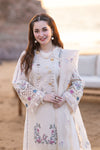 QALAMKAR -WHITE 3PC LAWN EMBROIDERED SHIRT WITH ORGANZA CUTWORK EMBROIDERED DUPATTA AND TROUSER - 455