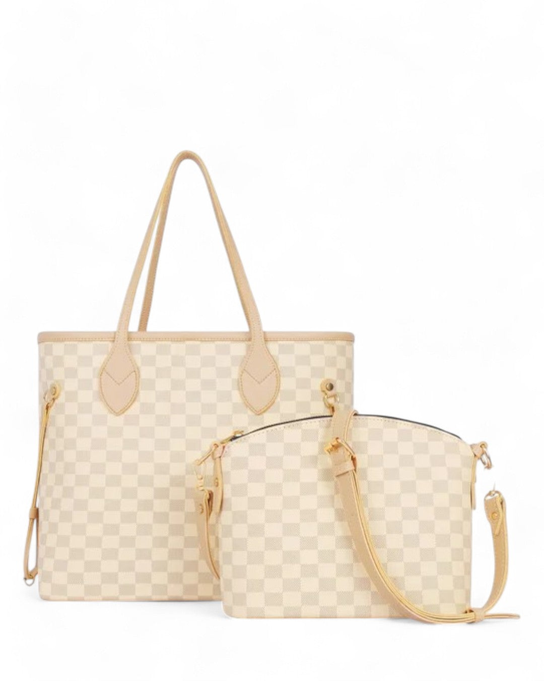 Off-white Checkered Tote Bag with pouch C-154