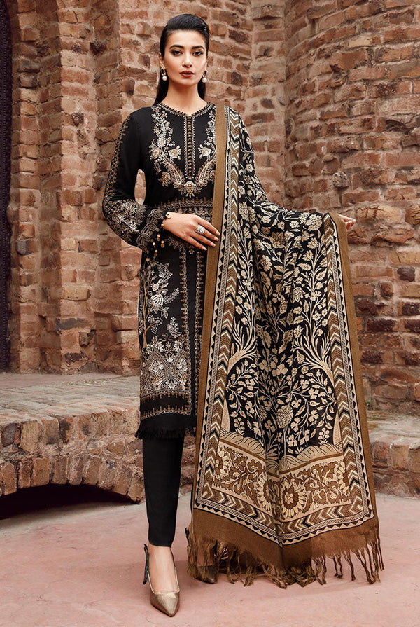 3PC-Heavy Embroidery Dhanak Stuff With Printed Wool Shawl MB-1160