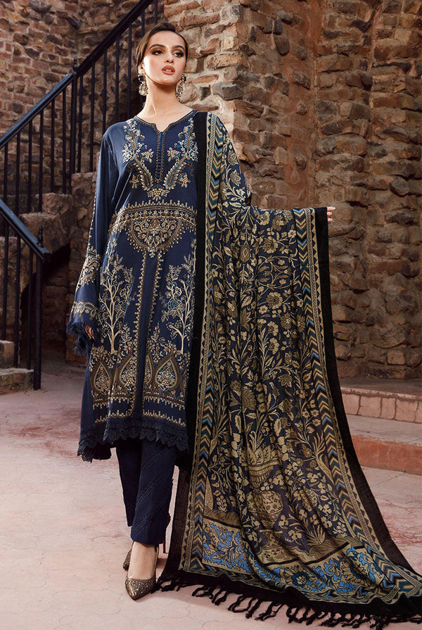 3PC-Heavy Embroidery Dhanak Stuff With Printed Wool Shawl MB-1155