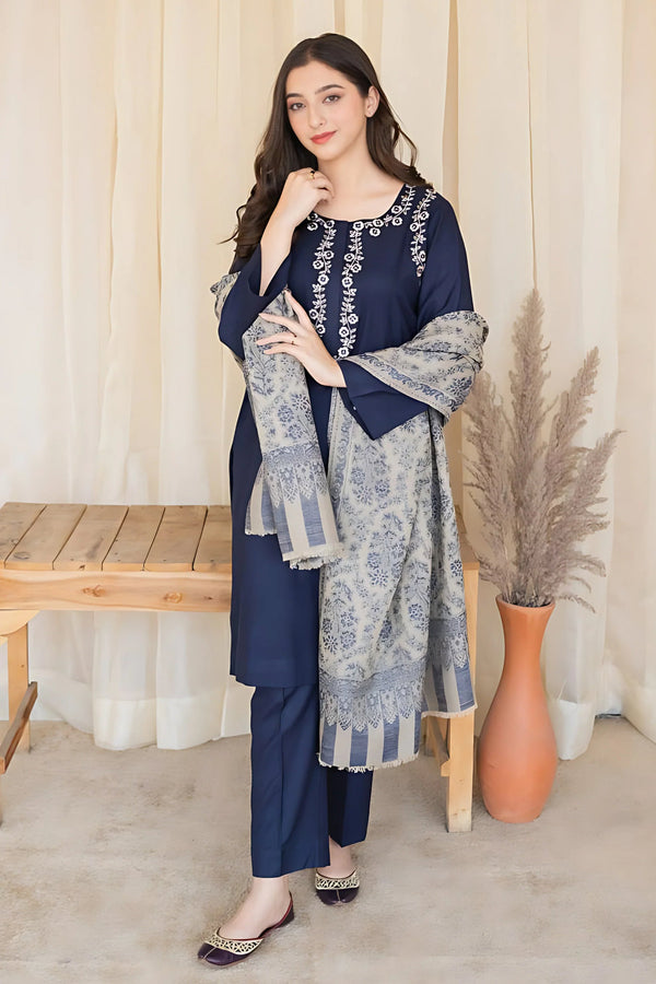 3 Piece Embroidered Shirt with Printed Wool Shawl MB-830