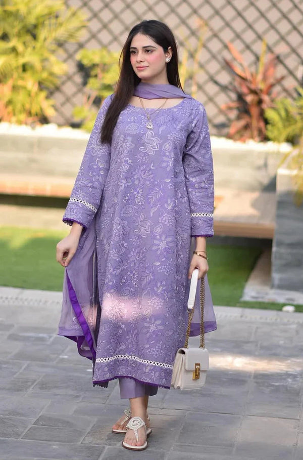 3 Pcs Embroidered Lawn Shirt with Embroidered Chifoon Dupatta BR 2575
