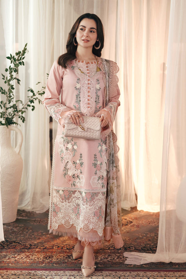 JADE-3PC DHANAK EMBROIDERED SHIRT WITH COUTRAI PRINTED SHAWL AND TROUSER- 501W