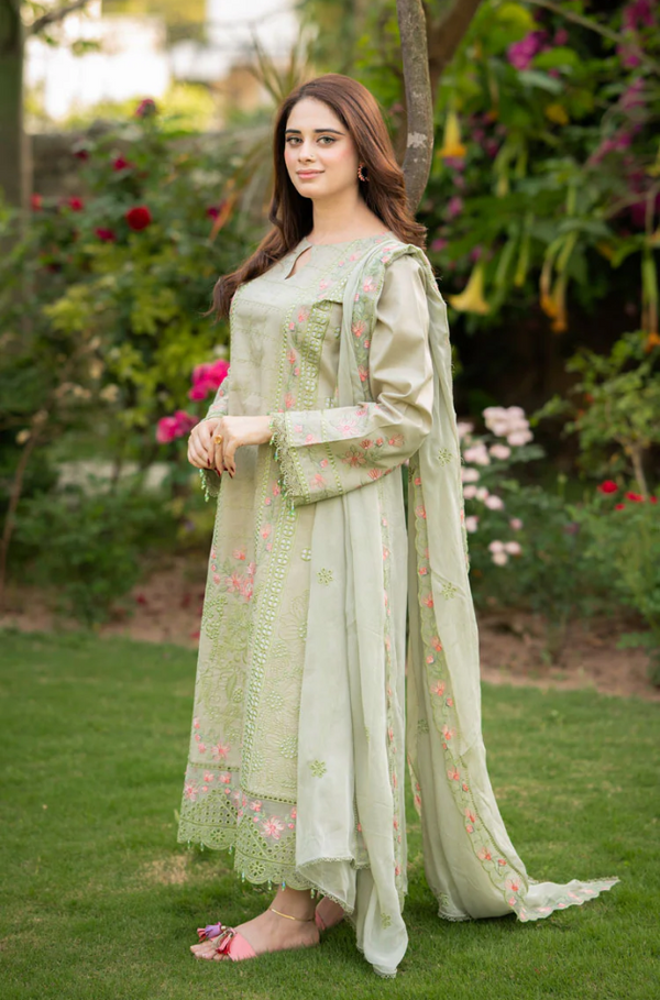 Dhanak-3PC Embroidered Shirt with Organza Embroidered Dupatta- 112