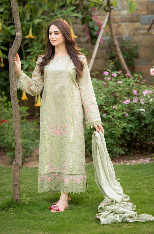 Dhanak-3PC Embroidered Shirt with Organza Embroidered Dupatta- 112