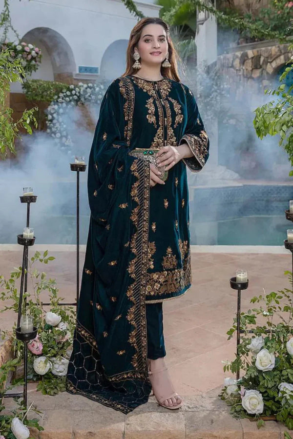 AZURE VELVET Unstitch 3PC EMBROIDERED WITH VELVET EMBROIDERED DUPATTA- 265