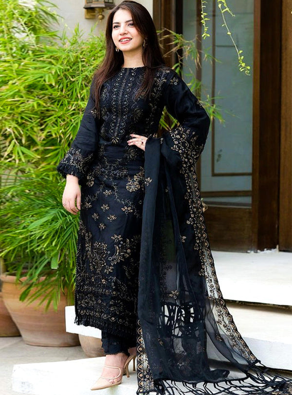 3 Piece Embroidered Lawn Shirt with Embroidered Organza Duppata C-1020