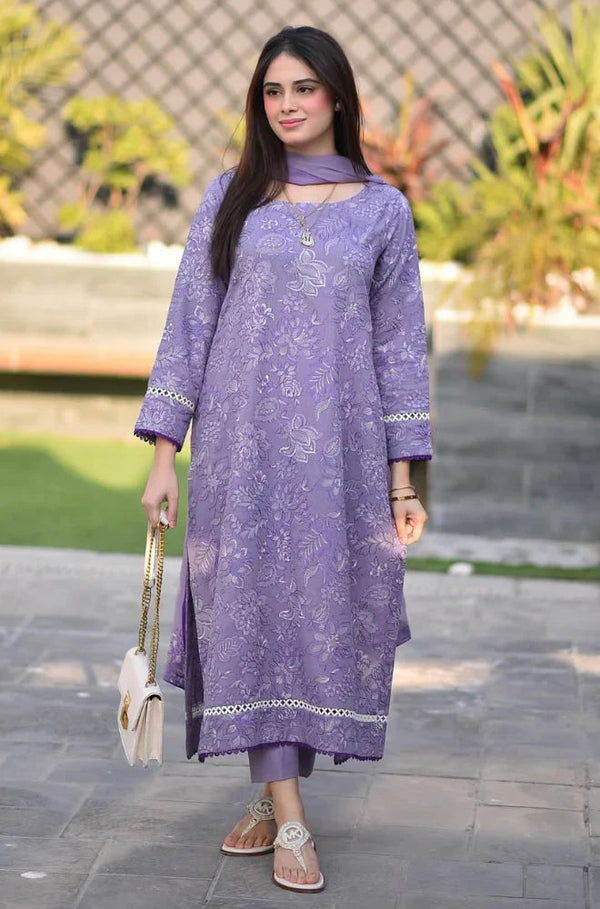 3 Pcs Embroidered Lawn Shirt with Embroidered Chifoon Dupatta BR 2575
