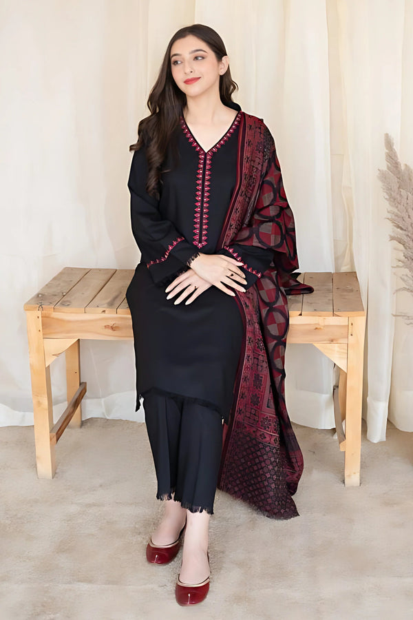 3 Piece Dhanak Shirt with Printed Wool Shawl MB-835