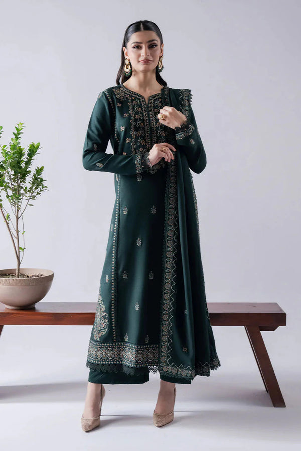 ASIM JOFA-3PC UNSTITCH DHANAK EMBROIDERED SHIRT WITH EMBROIDERED SHAWL & TROUSER-BIC- 670