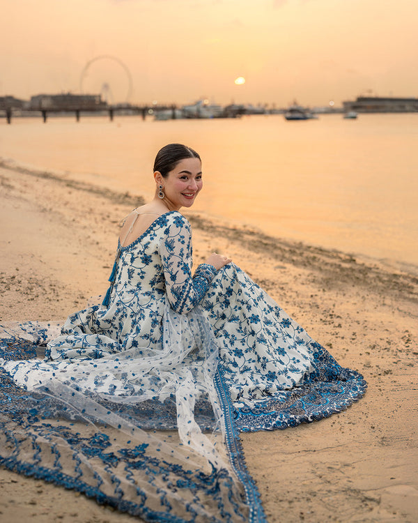 FAIZA SAQLAIN3PC LAWN EMBROIDERED SHIRT WITH NET EMBROIDERED DUPATTA AND TROUSER -718