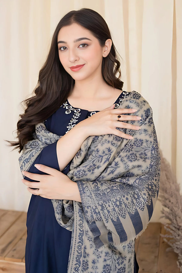 3 Piece Embroidered Shirt with Printed Wool Shawl MB-830