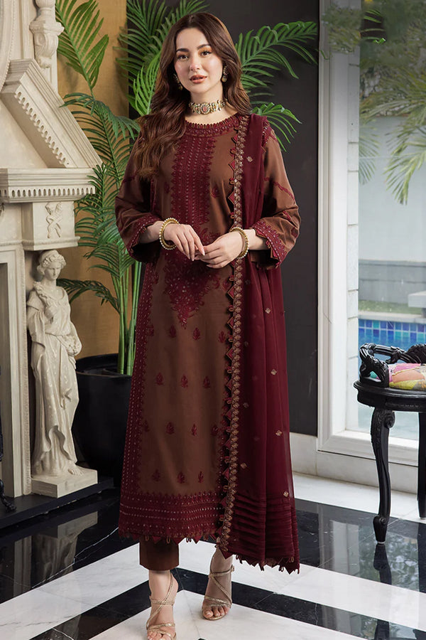 ASIM JOFA - 3PC LAWN EMBROIDERED SHIRT WITH CHIFFON EMBROIDERED DUPATTA AND TROUSER - Aj 2556
