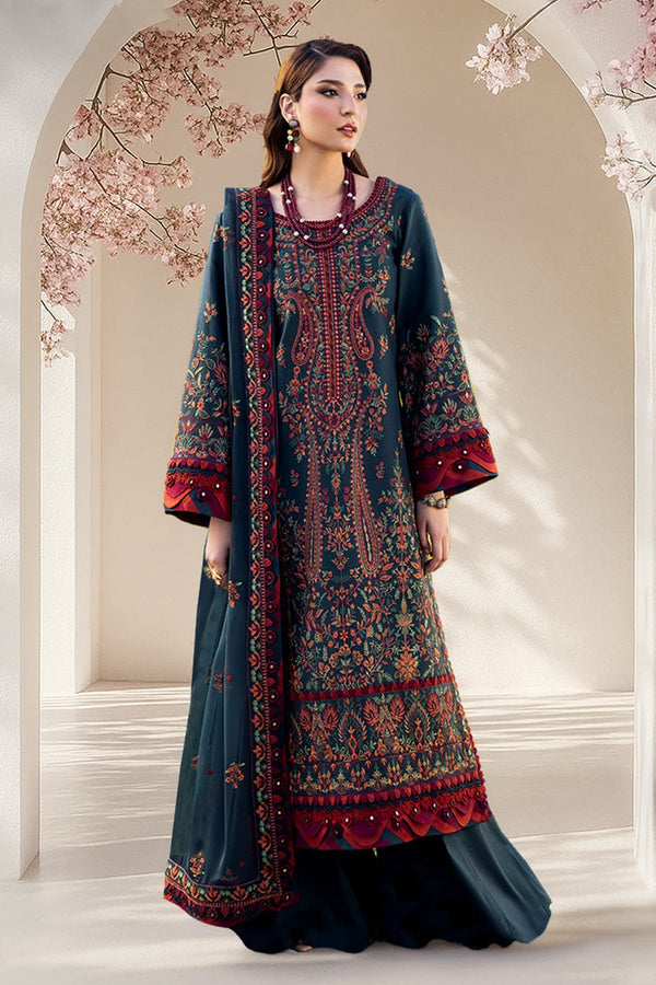 ASIM JOFA-3PC UNSTITCH DHANAK EMBROIDERED SHIRT WITH DHANAK EMBROIDERED SHAWL AND TROUSER - 677