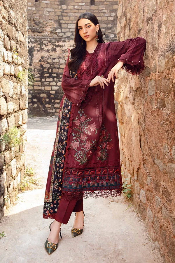 MARIA B - 3PC UNSTITCH DHANAK EMBROIDERED SHIRT WITH TWILL PRINTED SHAWL- 213