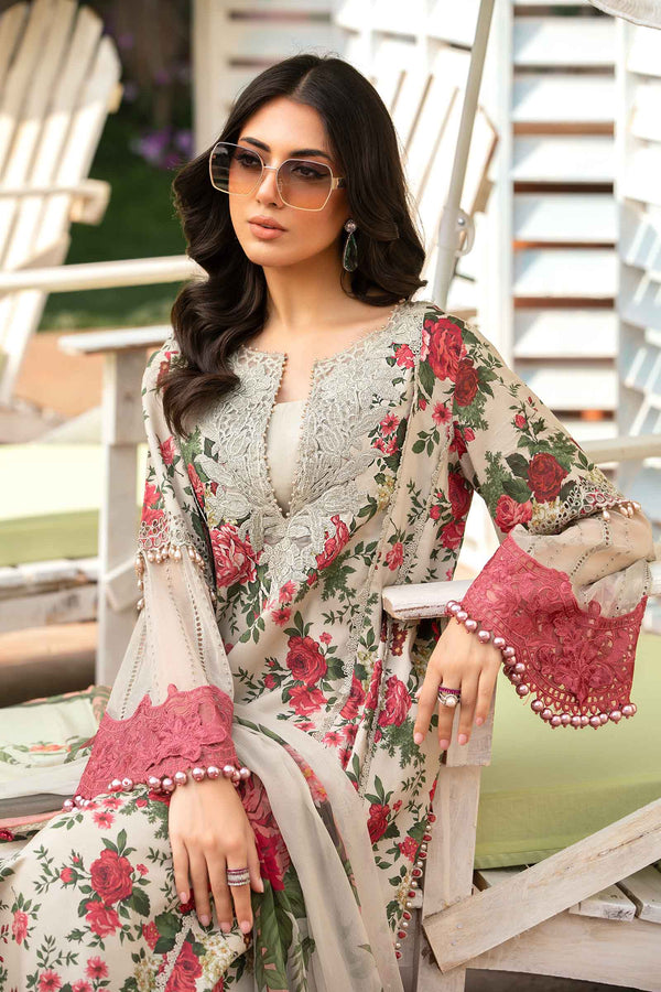 3 Pcs Digital Printed Lawn Shirt Trouser and Dupatta with Embroidered Patches MB 425