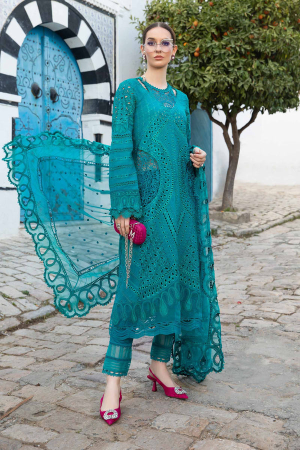 3Pc Embroidered Lawn Shirt with Embroidered Bamber Chiffon Dupatta MB 2595