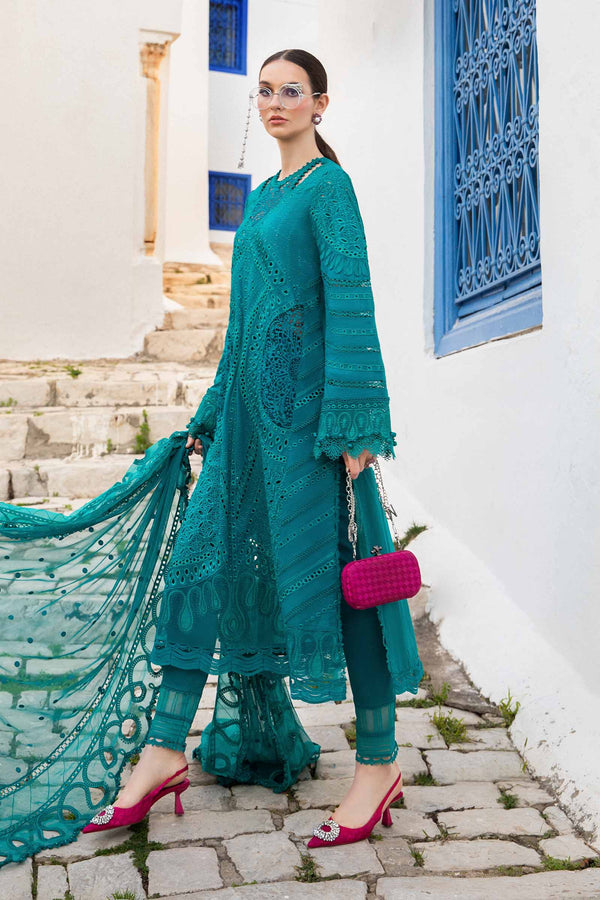 3Pc Embroidered Lawn Shirt with Embroidered Bamber Chiffon Dupatta MB 2595