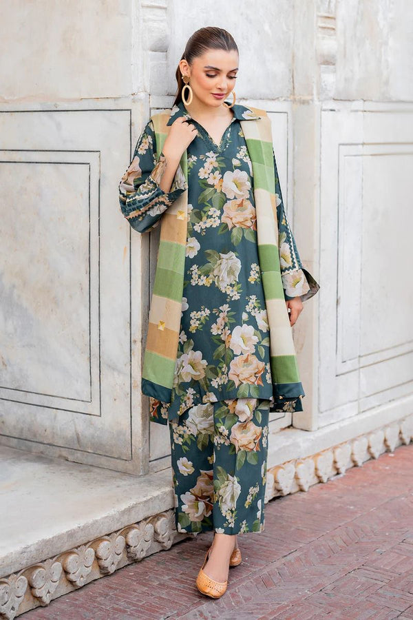 3-Piece Unstitch Digital Printed Khaddar Shirt Trouser and Dupatta BK-181