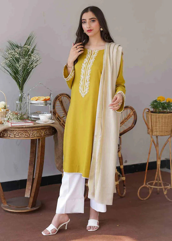 3-Pcs Embroidered Dhanak Shirt with Dhanak Dupatta AS-30
