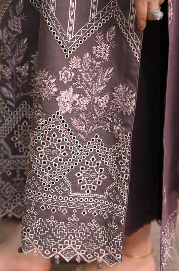 LIBAAS - 3PC DHANAK EMBROIDERED SHIRT WITH DHANAK EMBROIDERED SHAWL AND TROUSER - 681