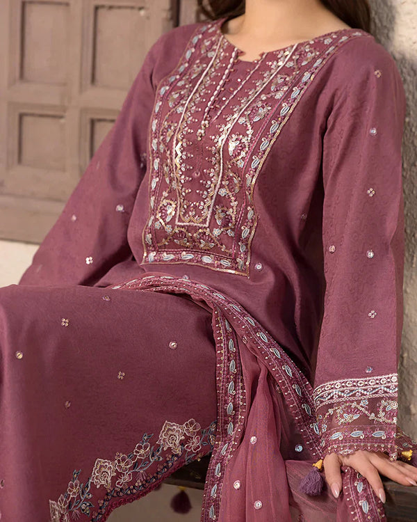 Dhanak-3PC Unstitch Embroidered Shirt with Chiffon Embroidered Dupatta-1321W