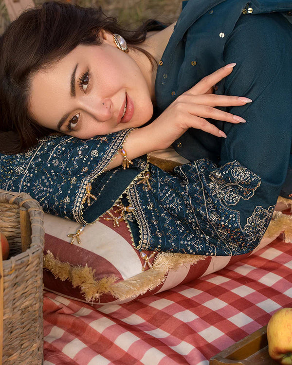 Dhanak-3PC Unstitch Embroidered Shirt with Organza Embroidered Dupatta- 110