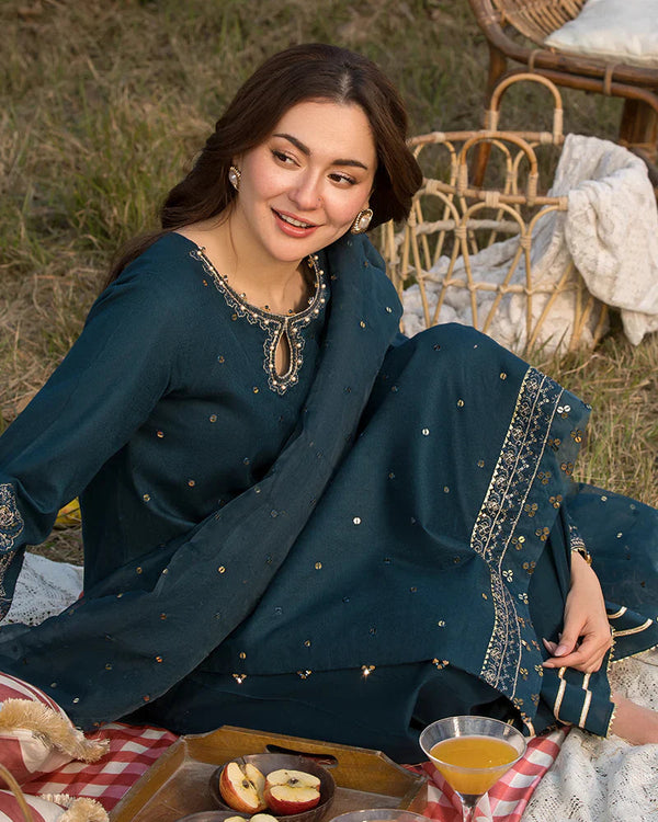 Lawn-3PC Embroidered Shirt with Organza Sequence Embroidered Dupatta- 1350