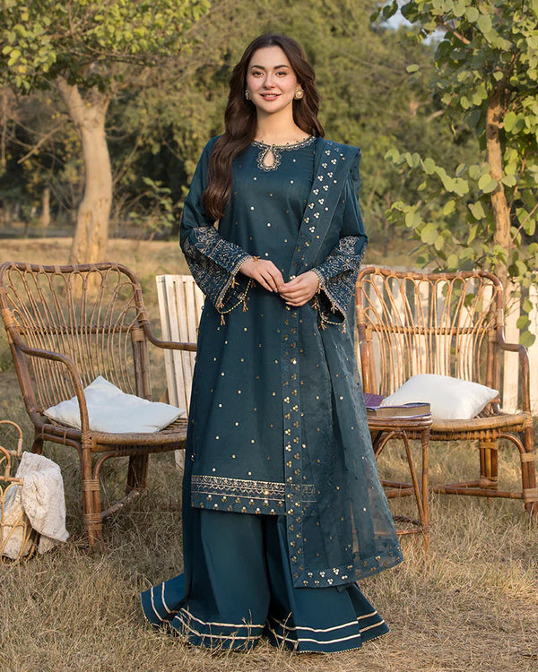 Lawn-3PC Embroidered Shirt with Organza Sequence Embroidered Dupatta- 1350