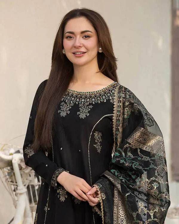 Dhanak -3PC Unstitch Embroidered Shirt with Digital Printed Silk Dupatta-109