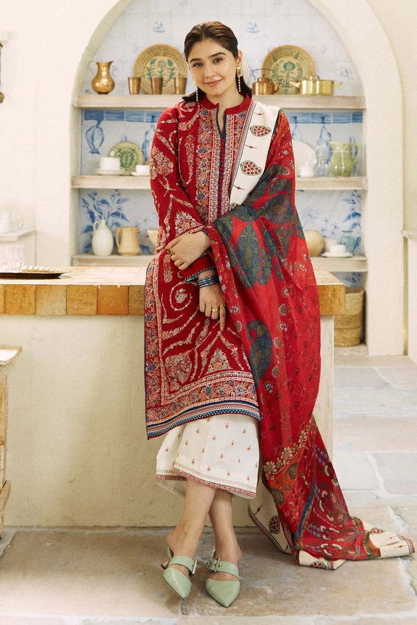 3-Piece Unstitched Heavy Embroidered Dhanak Suit ( Fine Printed Wool Shawl) ZS-50B