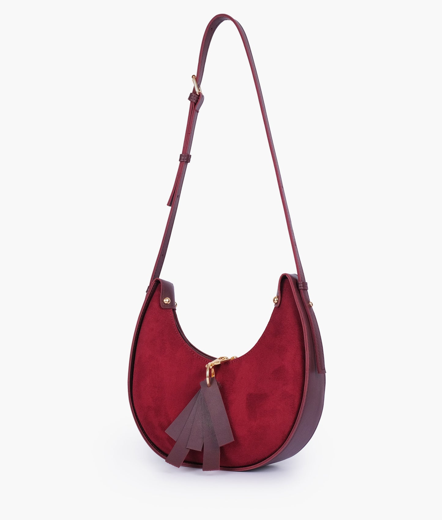 Burgundy Suede Moon Hobo Bag