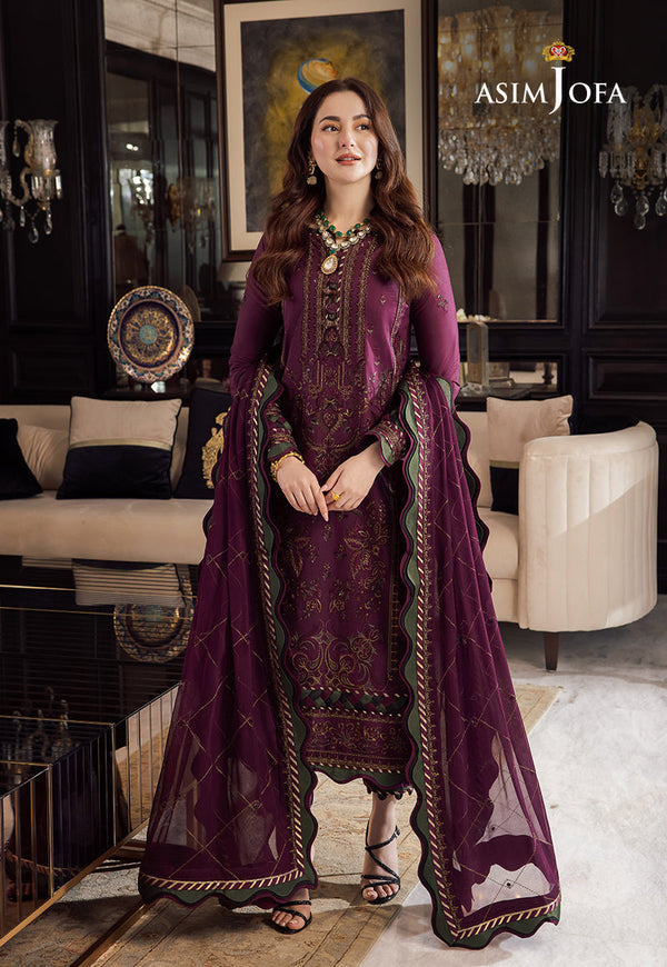 Asim Jofa Unstitch Dhanak-3PC Embroidered With Chiffon Embroidered Dupatta-668