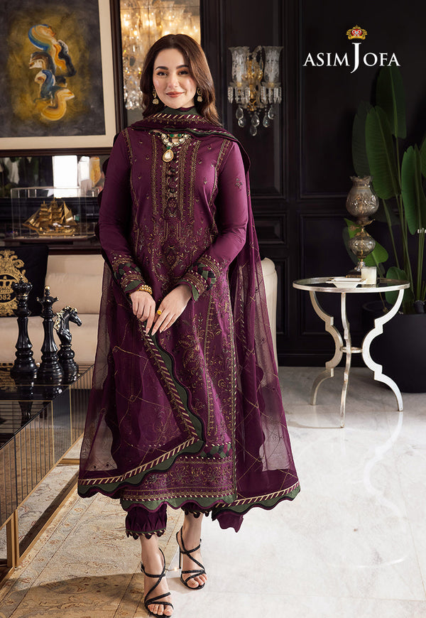 Asim Jofa Unstitch Dhanak-3PC Embroidered With Chiffon Embroidered Dupatta-668
