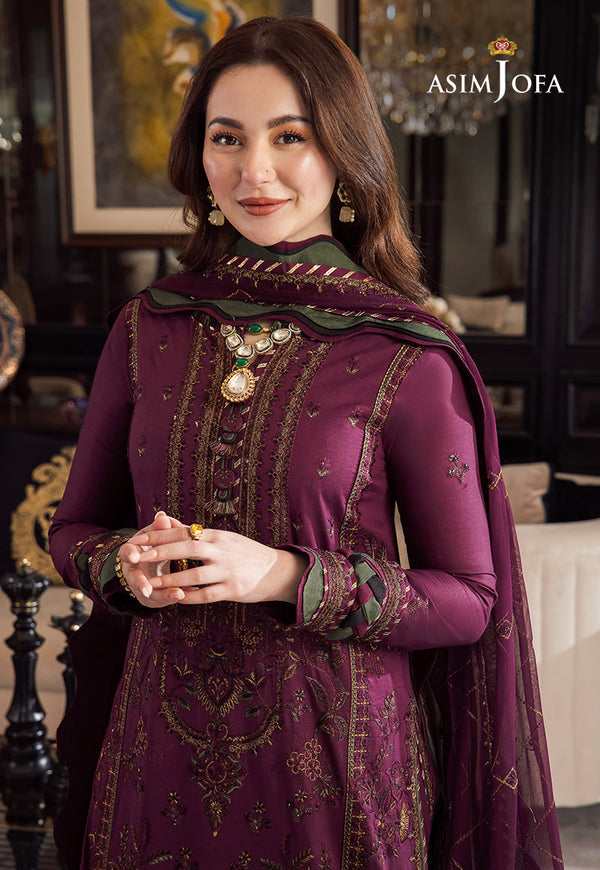 Asim Jofa Unstitch Dhanak-3PC Embroidered With Chiffon Embroidered Dupatta-668