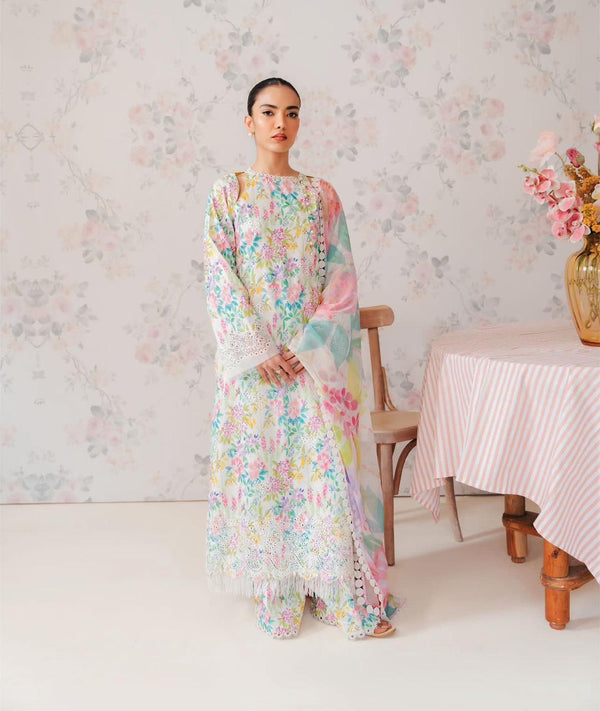 3 Pcs Digital Printed Lawn Shirt Trouser and Dupatta with Embroidered Patches AF 70