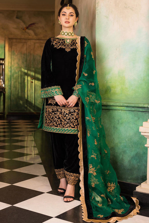 3-PC Embroidered Velevt Shirt and Trouser with Embroidered Organza Dupatta JZ-953