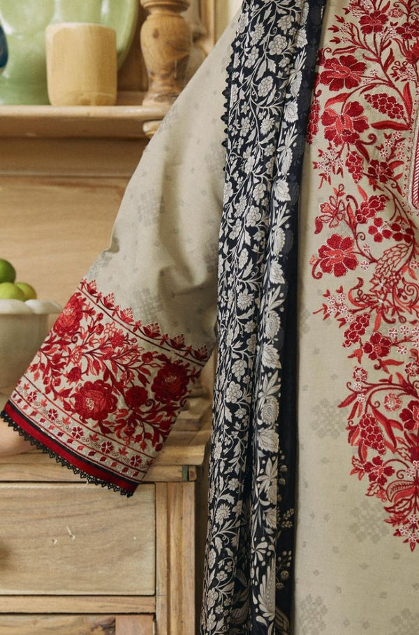 3-Piece Unstitched Heavy Embroidered Dhanak Suit ( Fine Printed Wool Shawl) ZS-57