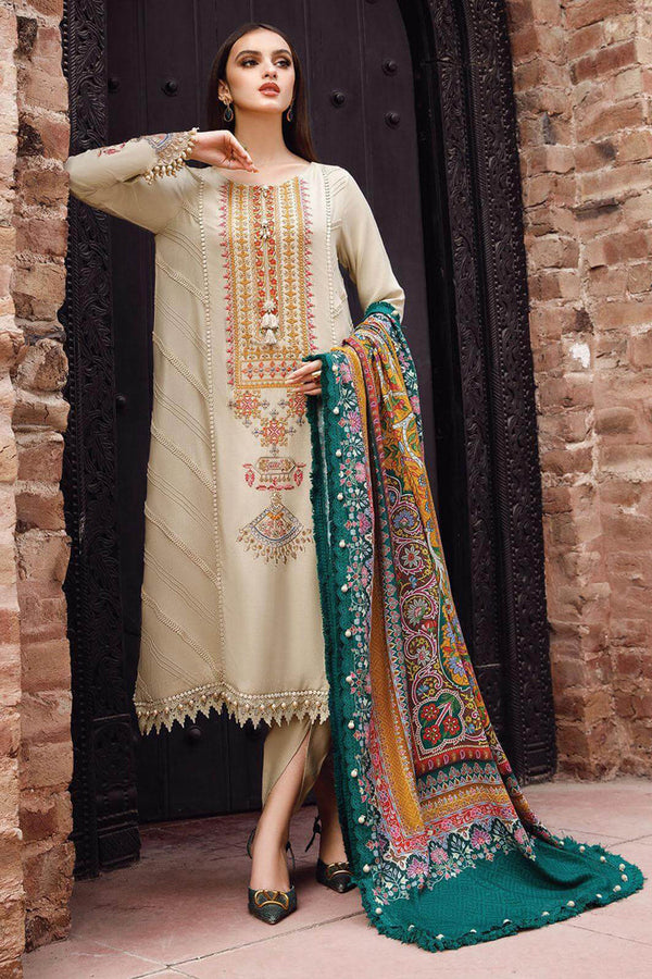 3 Piece Embroidered Dhanak Shirt with Printed Wool Shawl RM-670