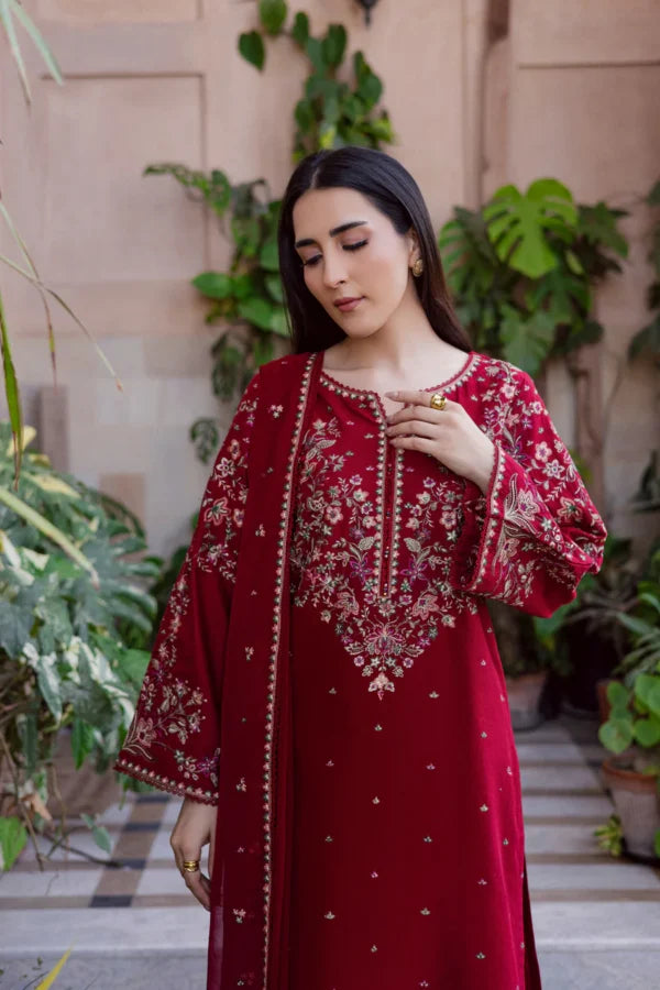 Lawn Embroidered 3pc Suit With Chiffon Embroidered Dupatta 727