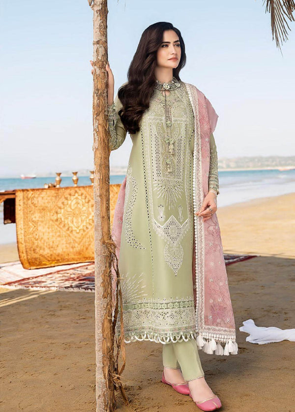 3 Piece Embroidered Lawn Shirt with Printed Organza Dupatta AS 10