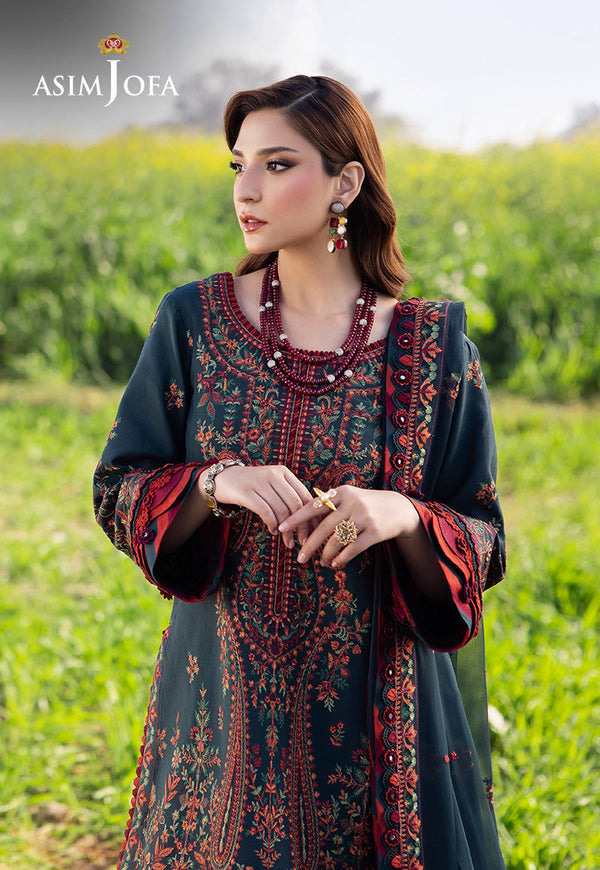 3PC LAWN EMBROIDERED SHIRT WITH CHAFOONEMBROIDERED DUPATA AND TROUSER - 677
