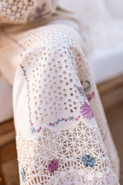 QALAMKAR -WHITE 3PC LAWN EMBROIDERED SHIRT WITH ORGANZA CUTWORK EMBROIDERED DUPATTA AND TROUSER - 455