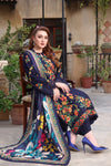 ASIM JOFA-3PC UNSTITCH DHANAK EMBROIDERED SHIRT WITH COURTRAI PRINTED SHAWL & TROUSER - 676
