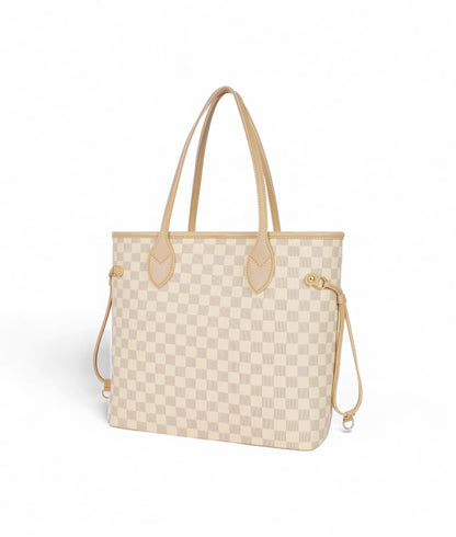 Off-white Checkered Tote Bag with pouch C-154