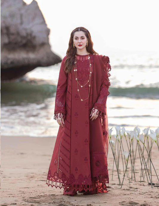 QALAMKAR Chikenkari Lawn 3PC Embroidered With Organza Embroidered Dupatta-410